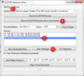 Utility to find ELZET80 devices in a network by their MAC-address